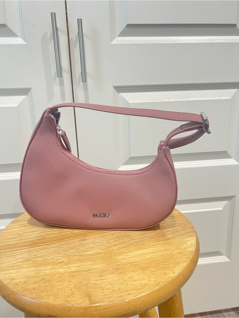DKNY Dusty Rose Shoulder Bag with Silver Hardware